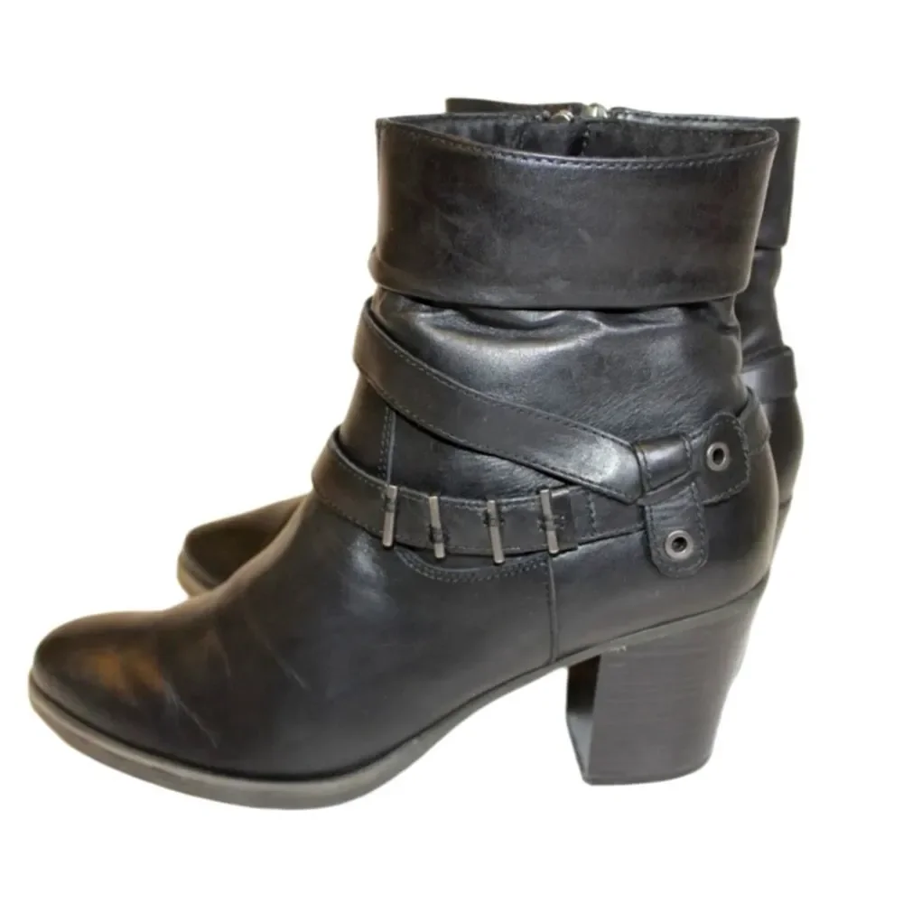 Tamaris Womens Size 9 40 GENUINE Leather Zip Heeled Belted Ankle Boots Booties - Picture 3 of 9